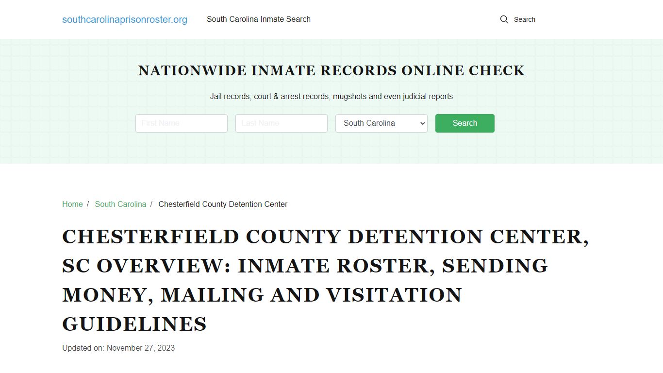 Chesterfield County Detention Center, SC: Offender Search, Visitation ...